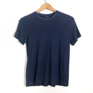J Crew Crew Neck Navy Blue T -Shirt Satin Trim